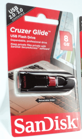 Sandisk retractable 8 gb USB flash. Encrypted with password protection included.