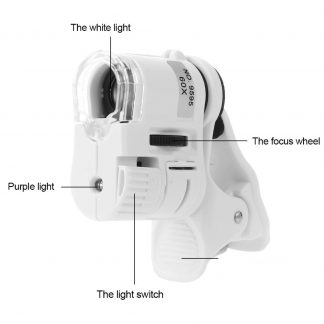 Clip on Microscope 60X LED Magnifying Glass Mobile Phone Microscope Magnifier with Cell Phone Clip and UV Light.