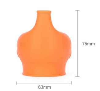 Elephant shaped orange silicone sippy cup cover.